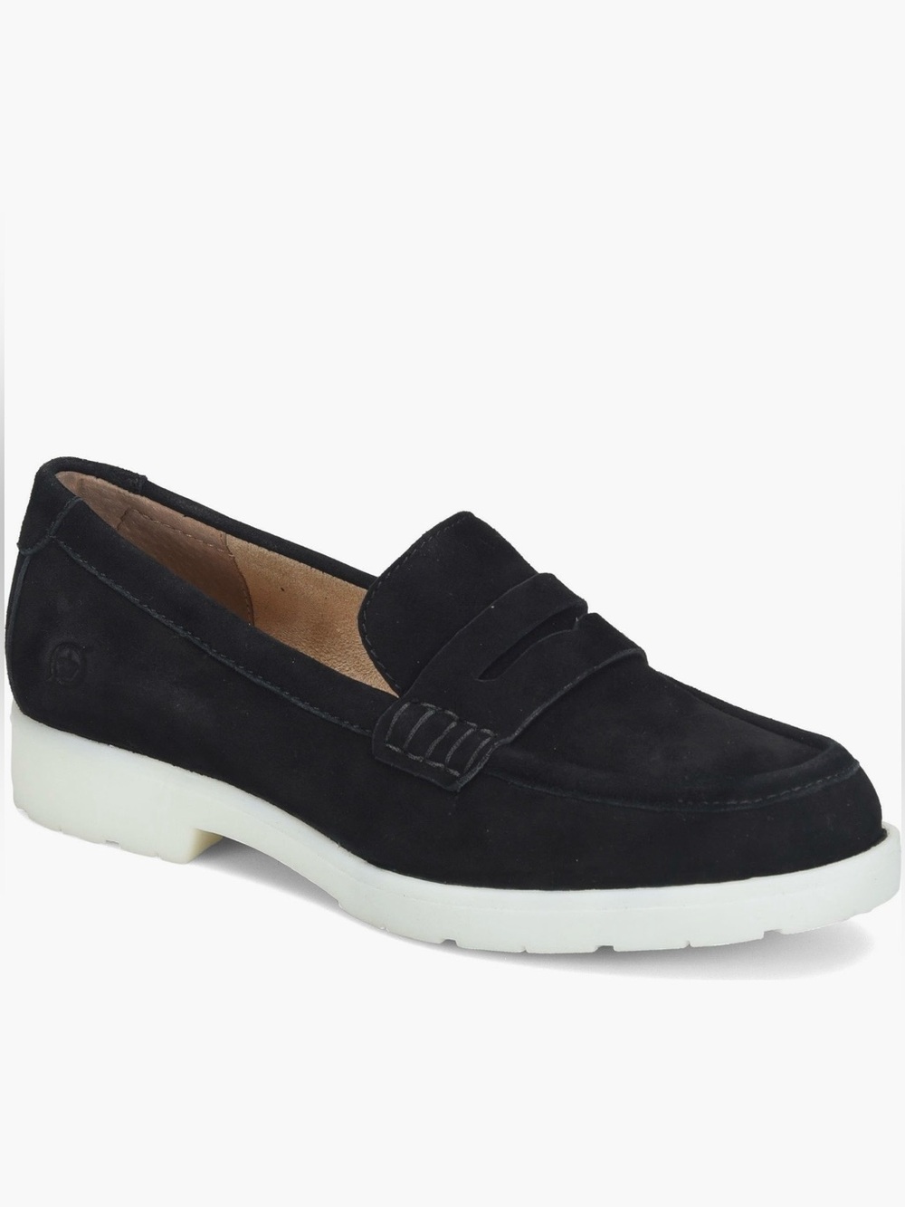 Born Black Suede Bree Penny Loafers with White Sole